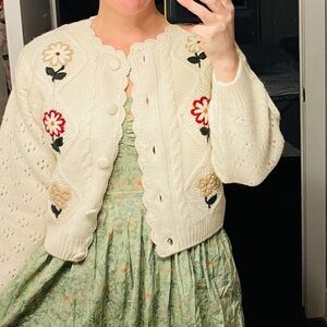 Christy Dawn, Winter Floral Clover, Small, Floral Knit Cardigan Sweater